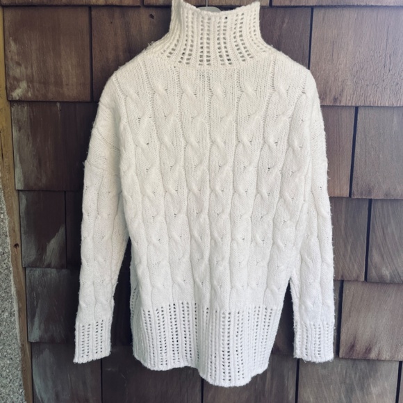 Kersh Women Openwork  Cable Кnit Turtleneck White Sweater Oversized Size XS - Picture 12 of 15